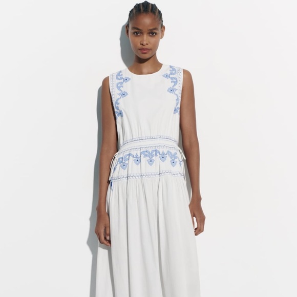 Zara Dresses Zara Embroidered Midi Dress Poshmark